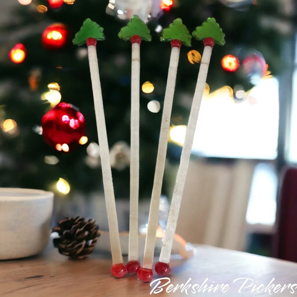 Glass Christmas tree's  Stir Sticks‎ Swizzle Stirrer set of 4